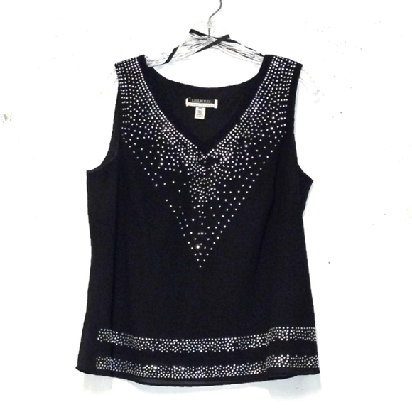 Leslie Fay Tops - Leslie Fay tank top black/rhinestones cropped v neck pull over Size: 14 W